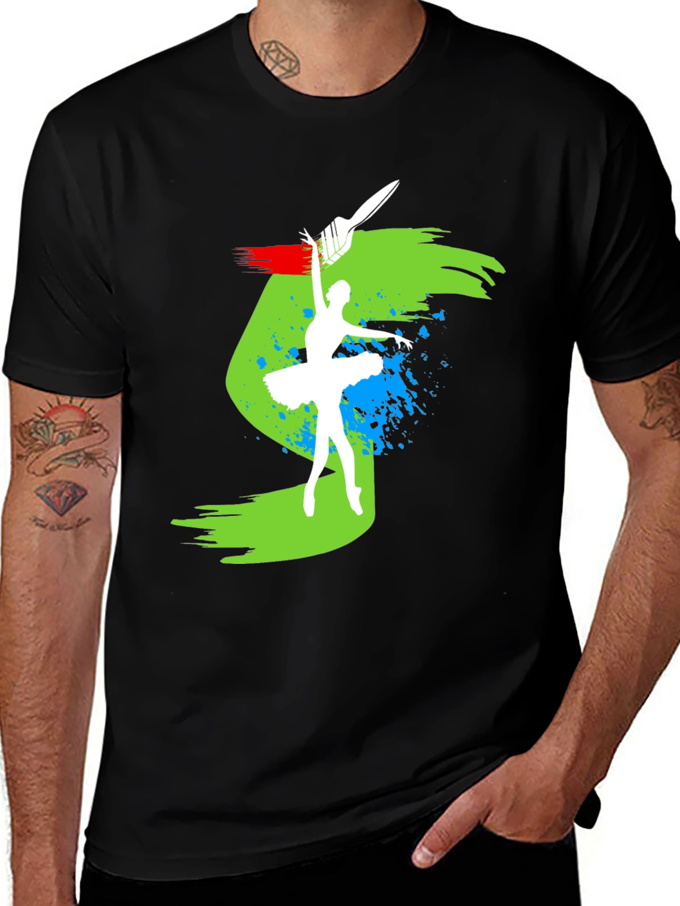 Ballerina Paint Stroke Graphic Black T-Shirt
