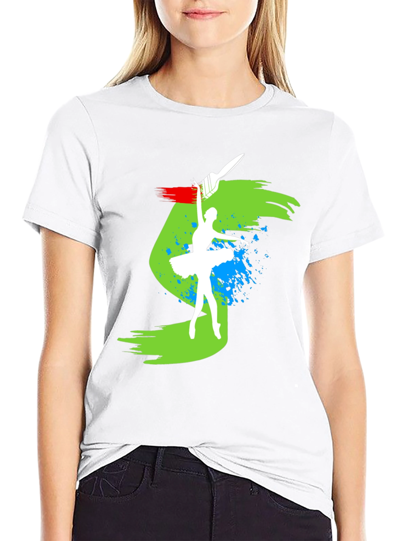 Ballerina Paint Stroke Graphic Black T-Shirt