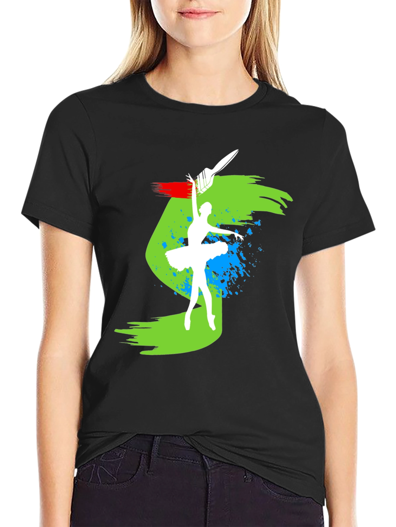 Ballerina Paint Stroke Graphic Black T-Shirt