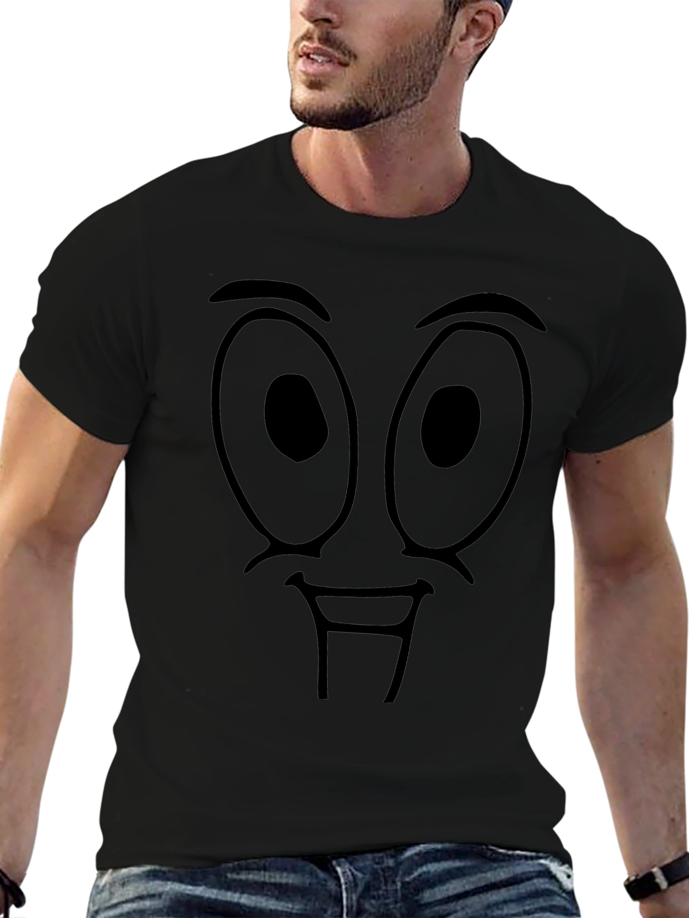 Funny Cartoon Face Black T-Shirt
