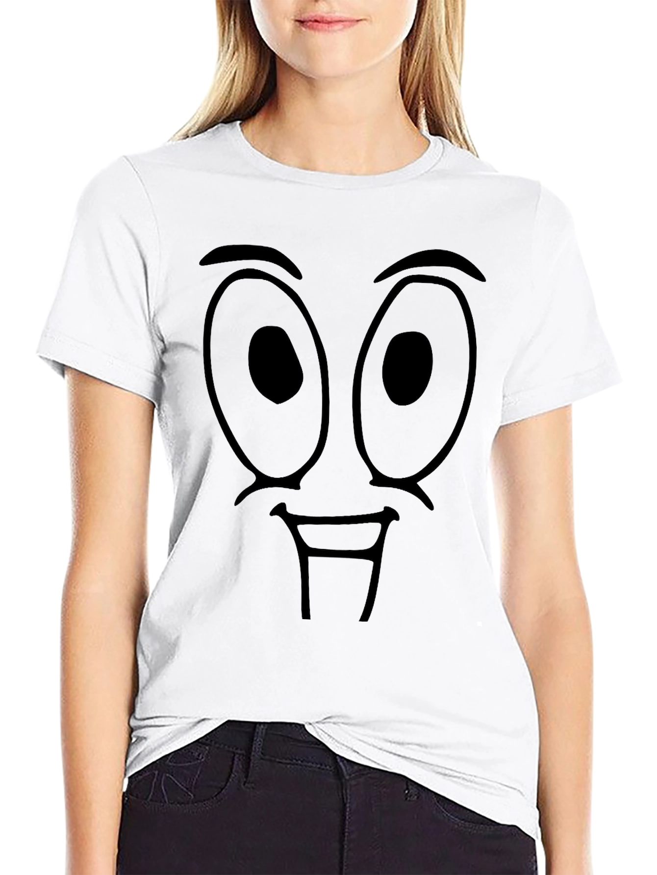 Funny Cartoon Face Black T-Shirt
