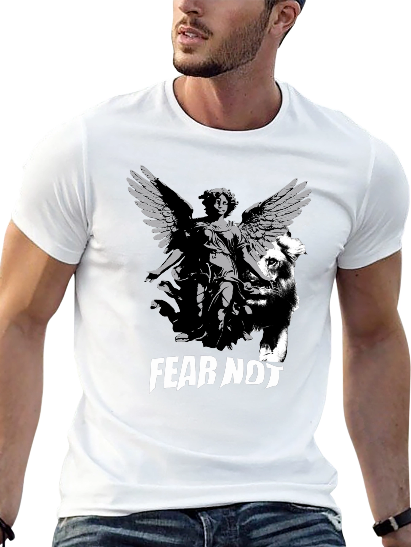 Fear Not Graphic Tee - Angel & Lion Design