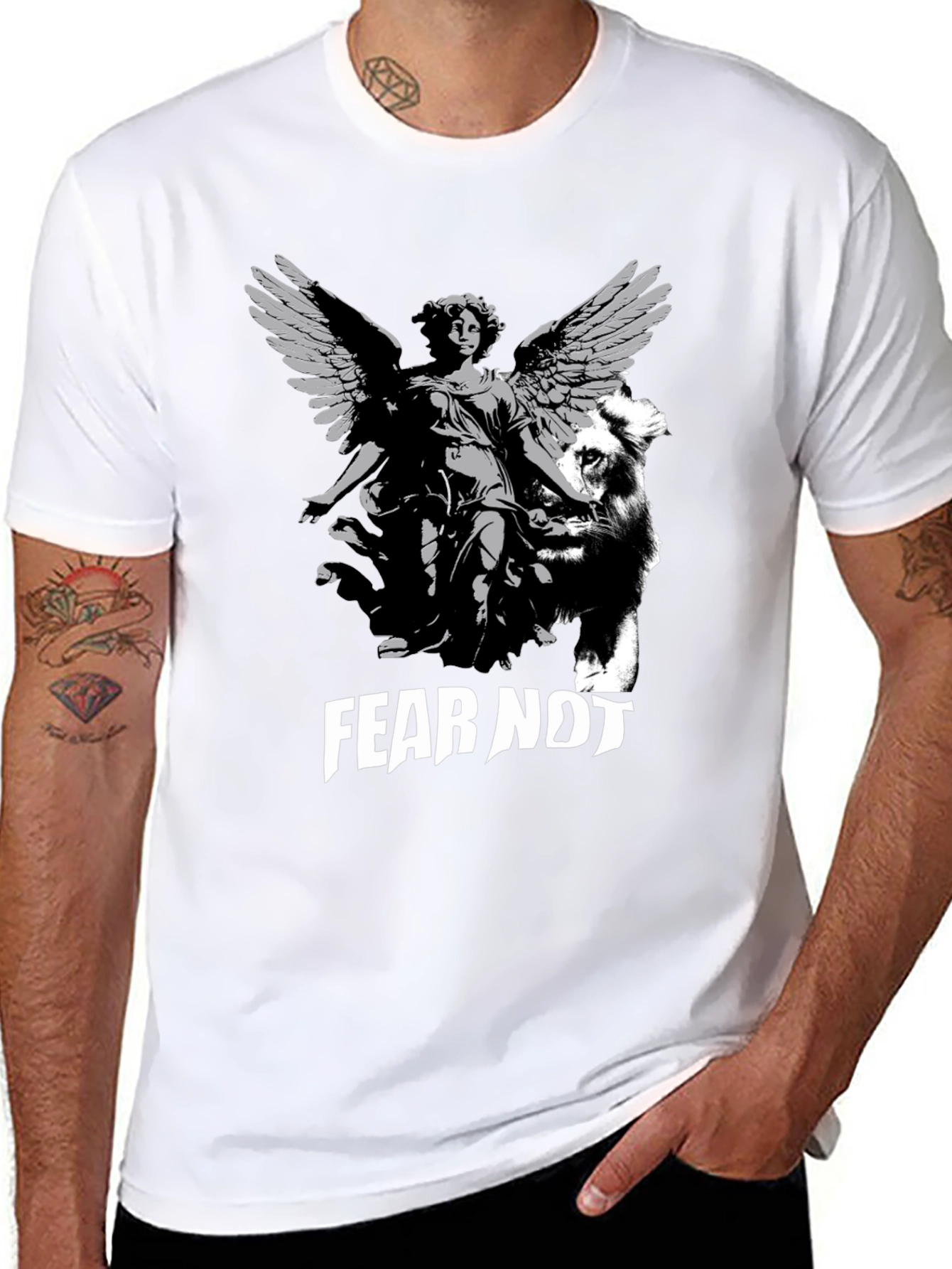Fear Not Graphic Tee - Angel & Lion Design