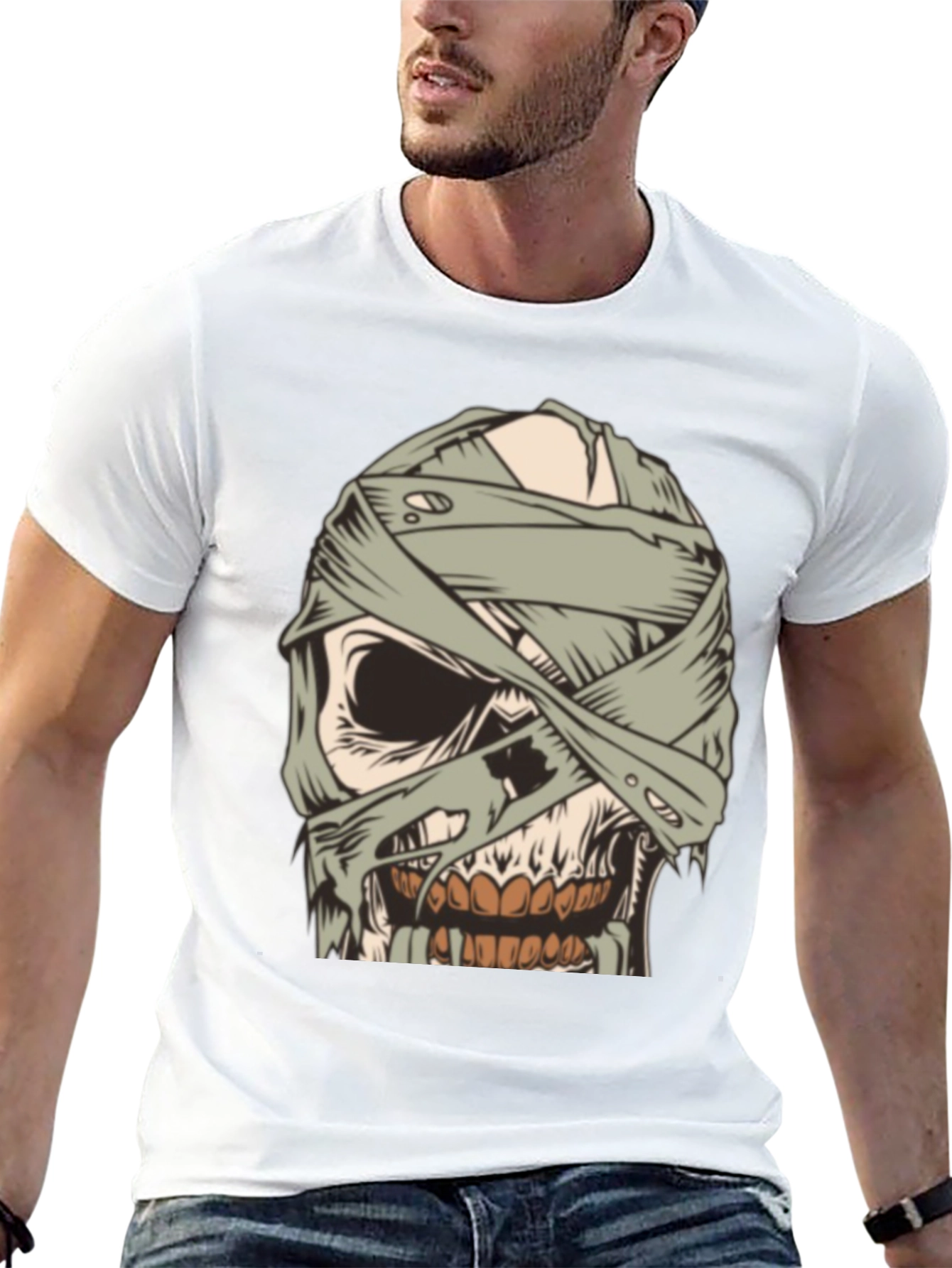 Mummy Skull Graphic Tee - Creepy Halloween Style