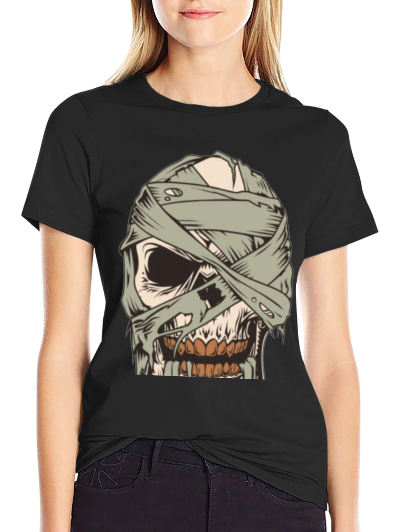 Mummy Skull Graphic Tee - Creepy Halloween Style