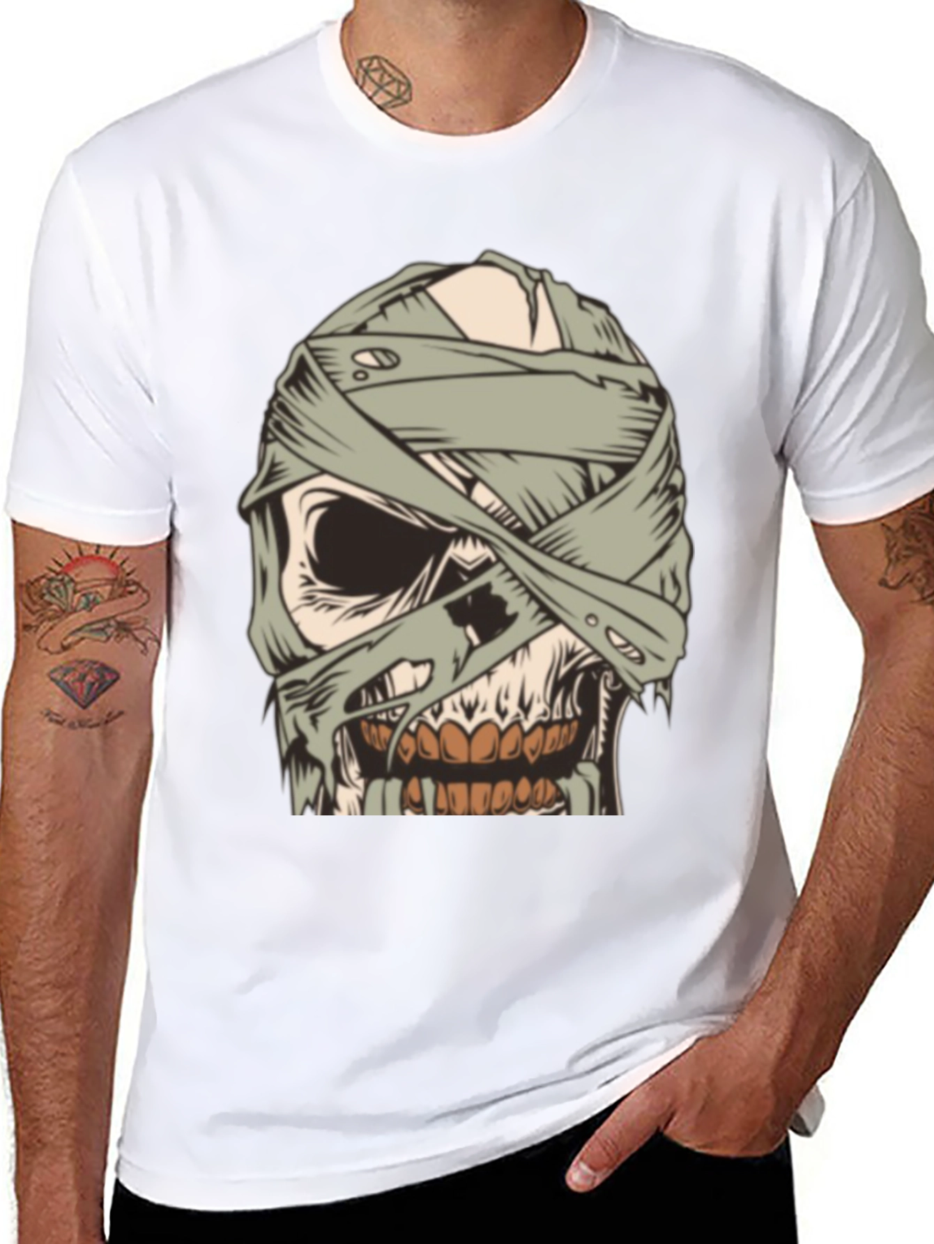 Mummy Skull Graphic Tee - Creepy Halloween Style