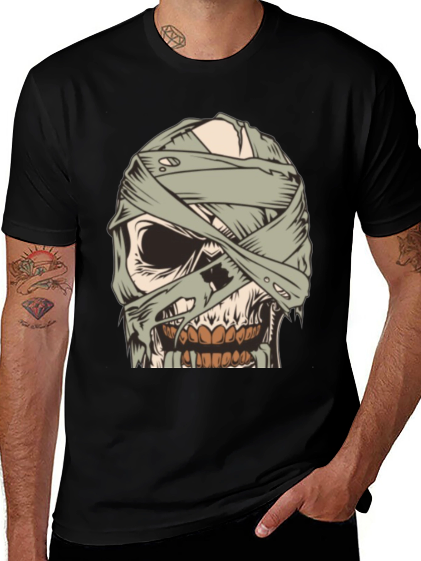 Mummy Skull Graphic Tee - Creepy Halloween Style