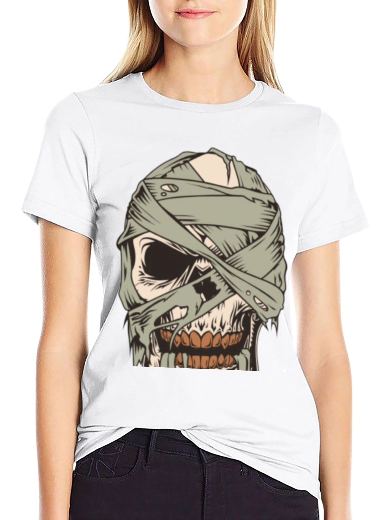 Mummy Skull Graphic Tee - Creepy Halloween Style