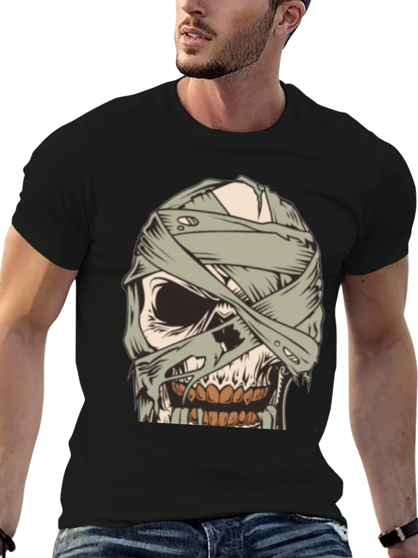 Mummy Skull Graphic Tee - Creepy Halloween Style