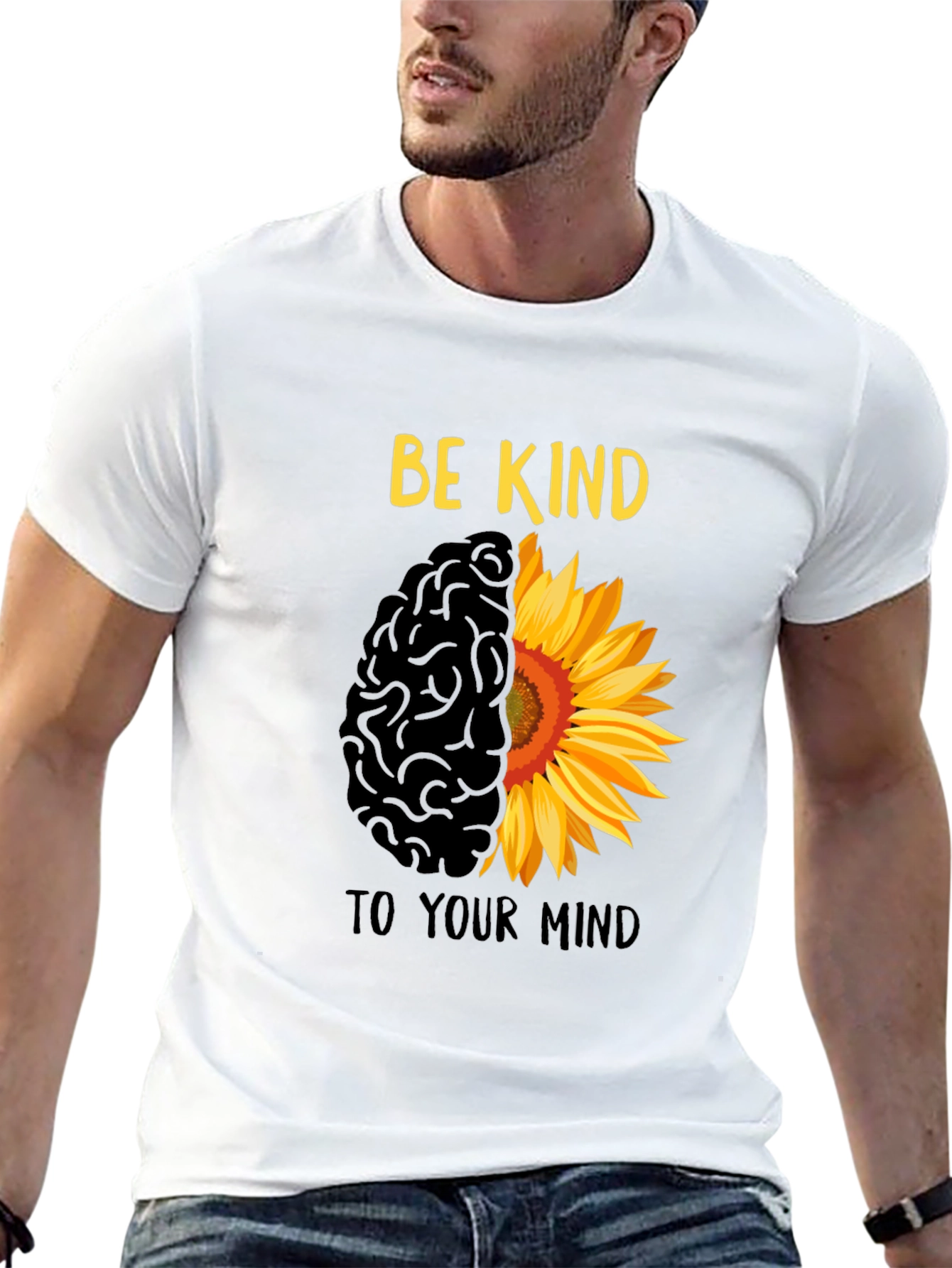 Be Kind T-Shirt - Brain & Sunflower Design