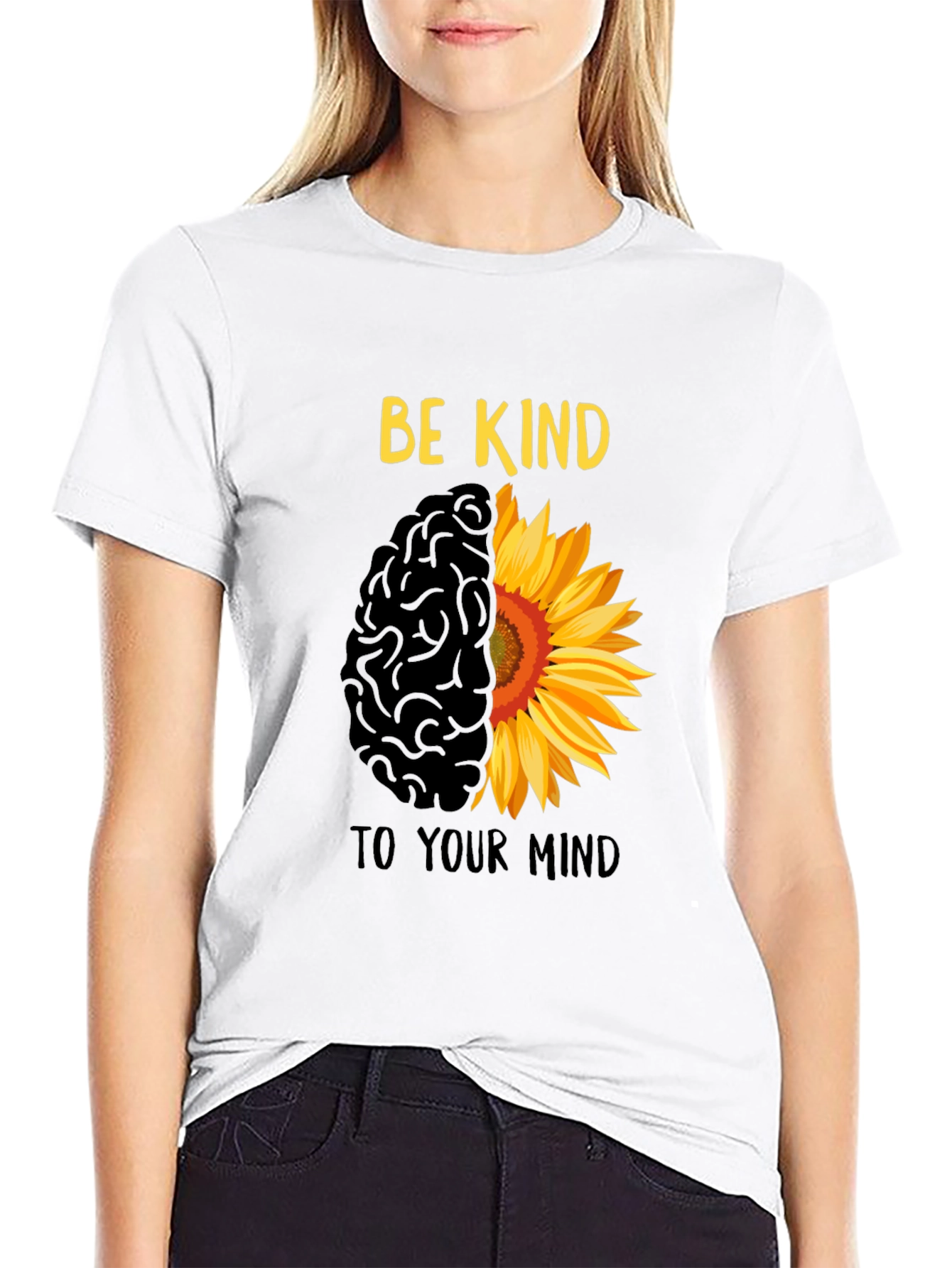 Be Kind T-Shirt - Brain & Sunflower Design
