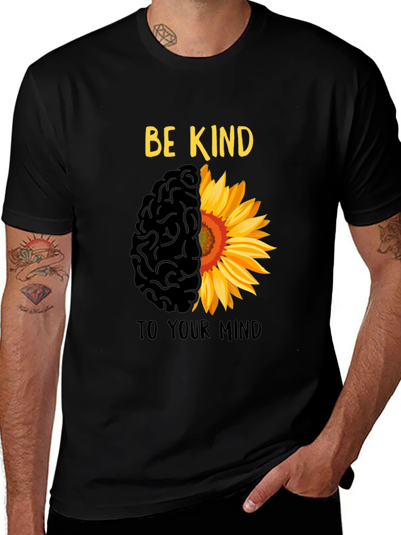 Be Kind T-Shirt - Brain & Sunflower Design