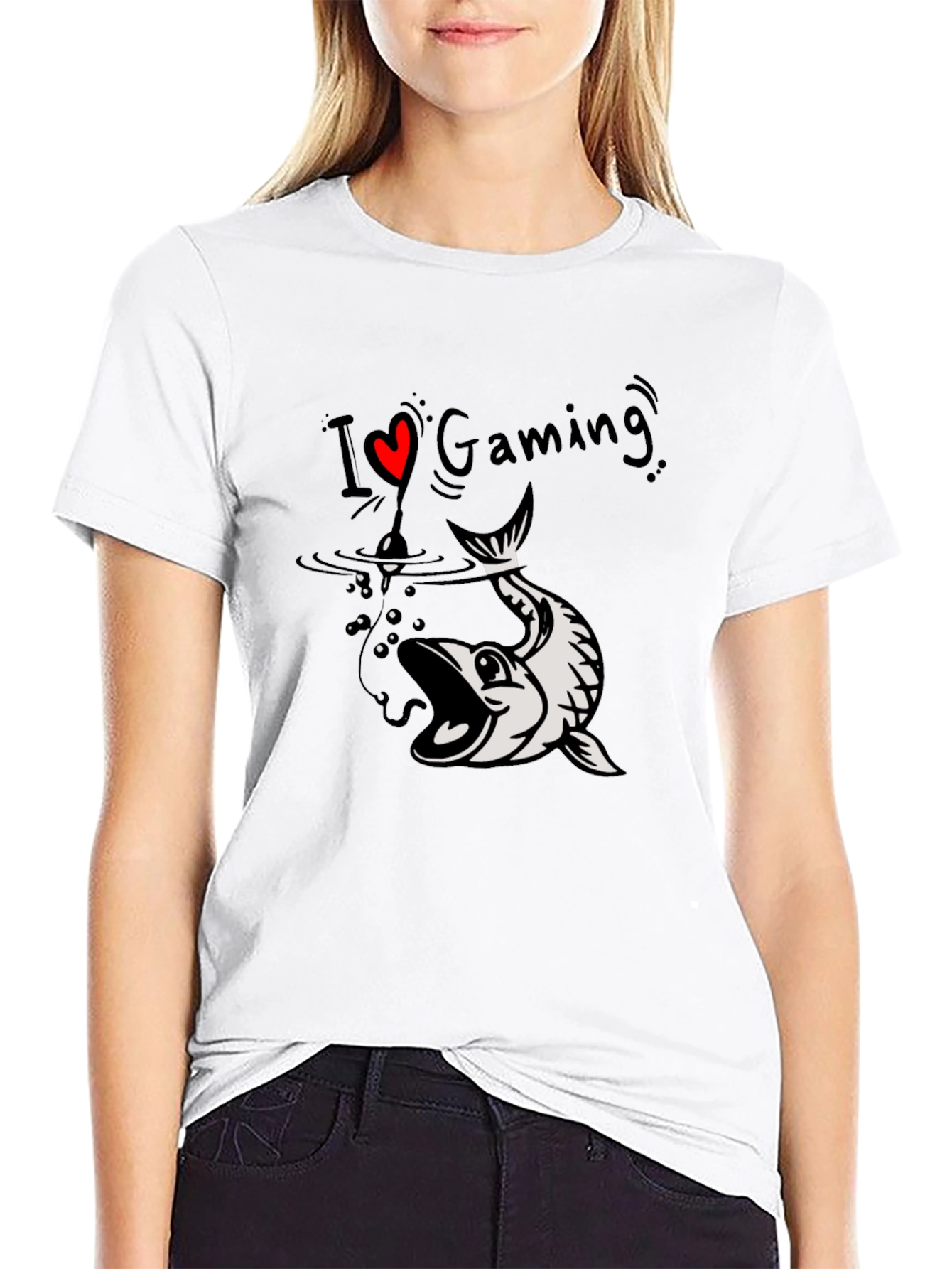 I Love Gaming Fish Hook Graphic Tee