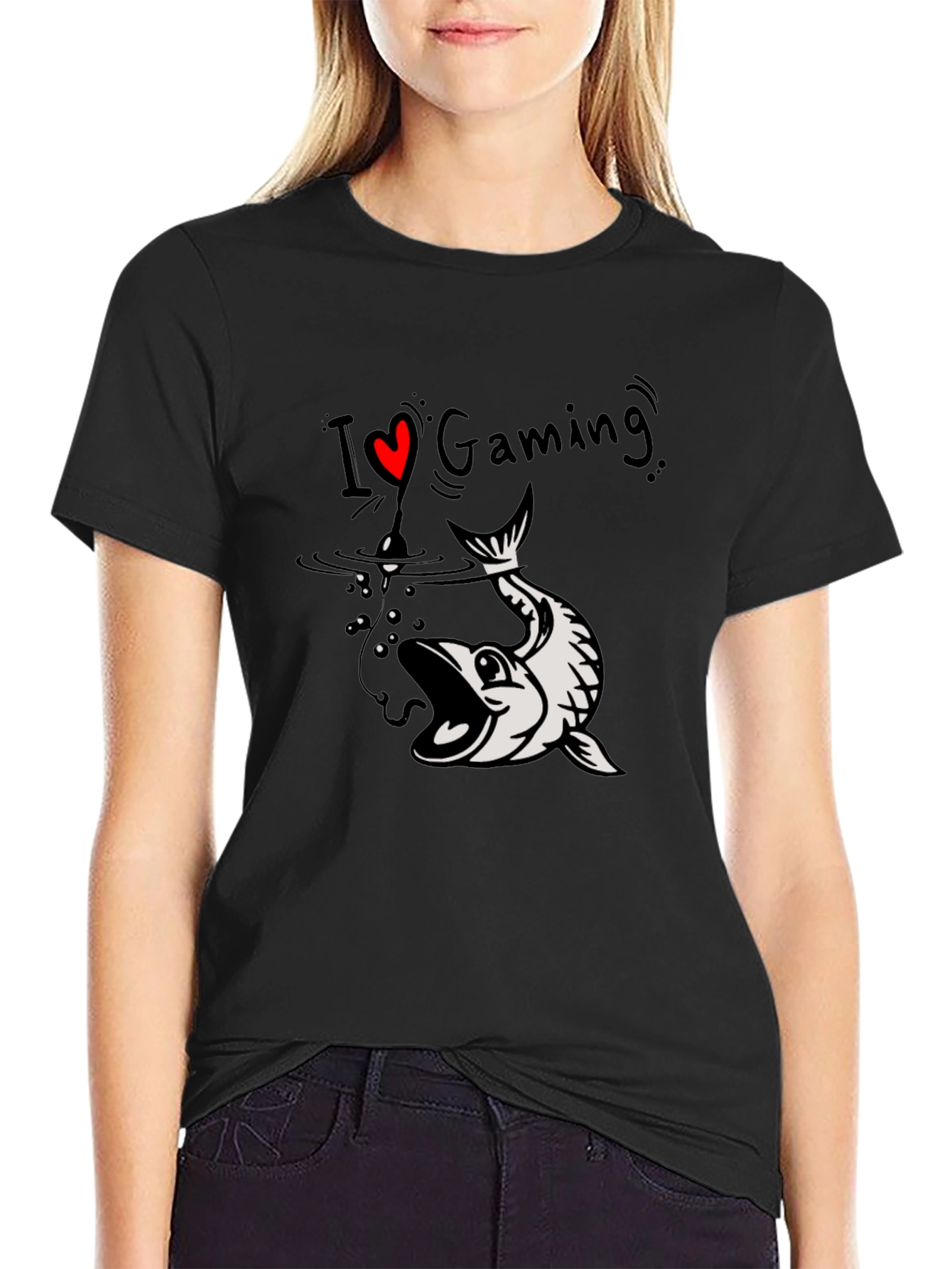 I Love Gaming Fish Hook Graphic Tee