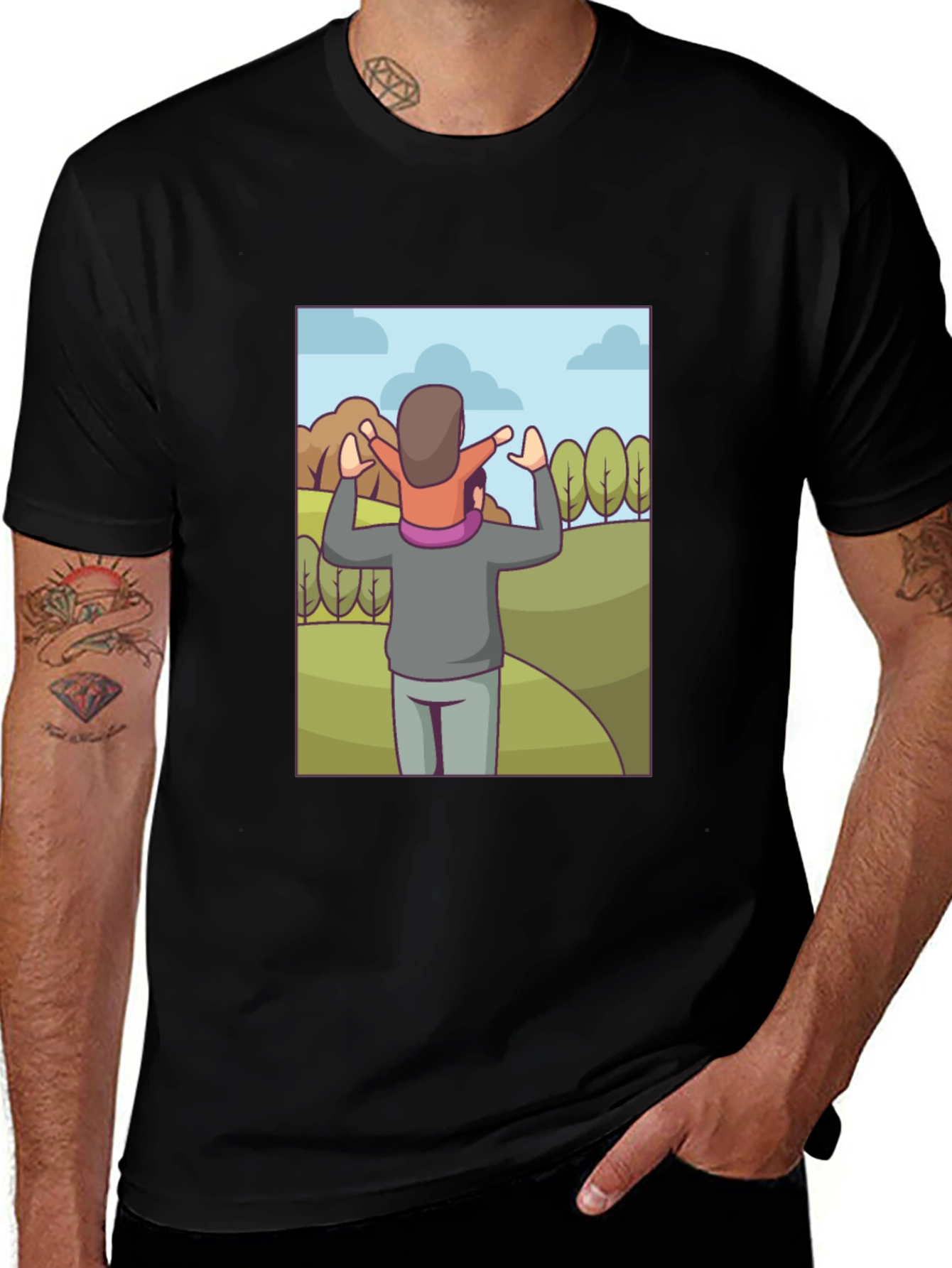 Father & Child Cartoon T-Shirt
