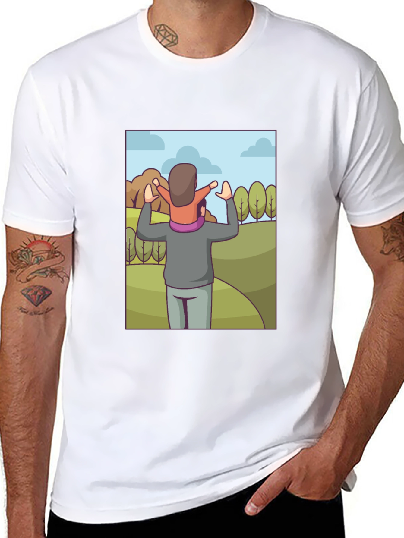 Father & Child Cartoon T-Shirt