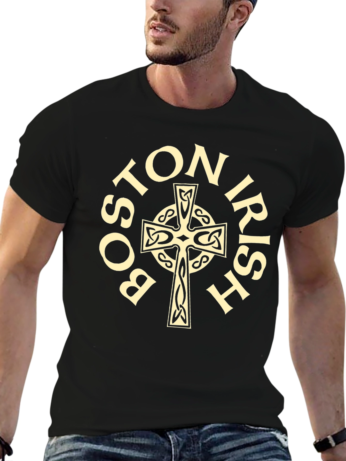 Boston Irish Celtic Cross Black T-Shirt