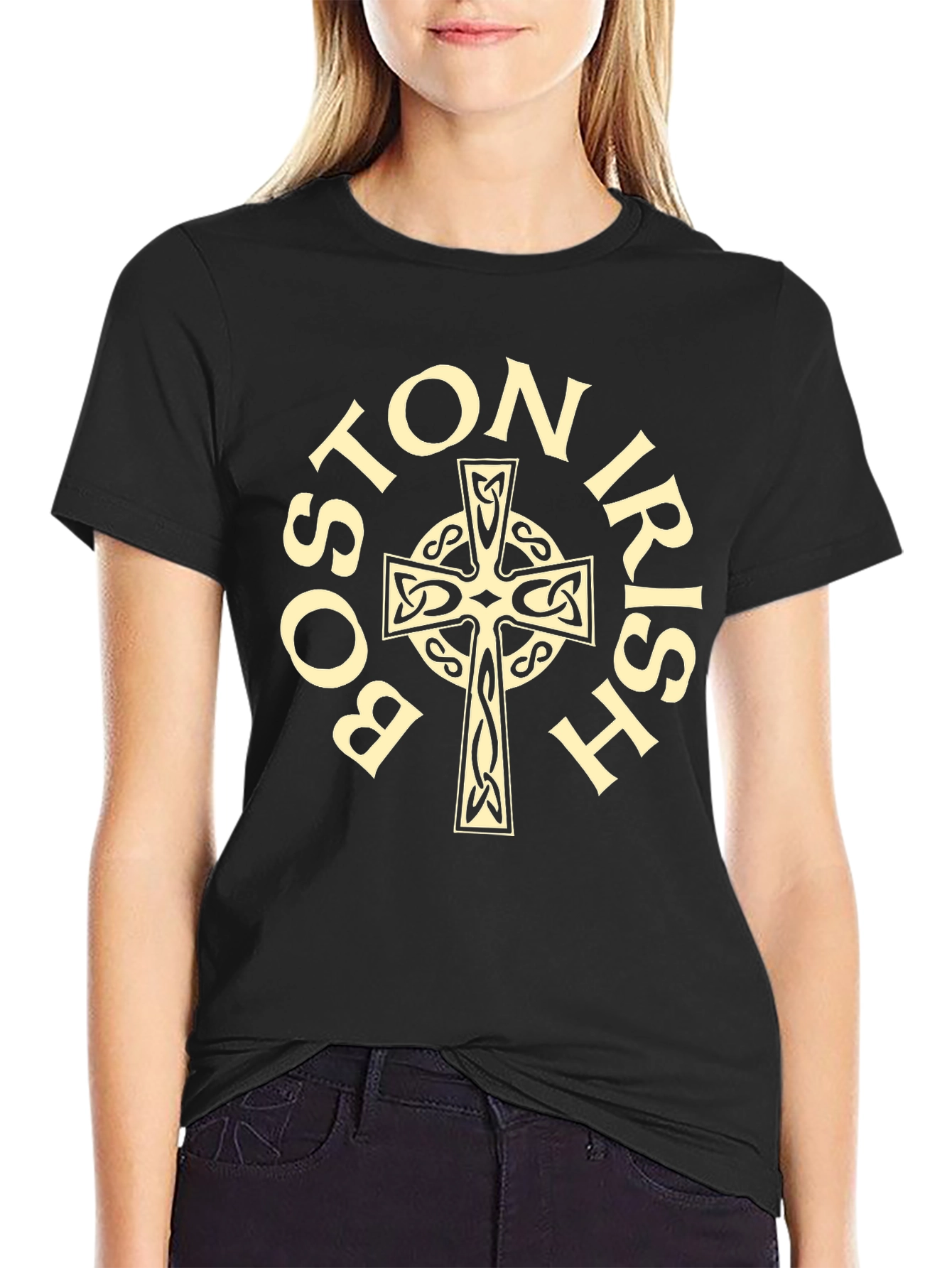 Boston Irish Celtic Cross Black T-Shirt