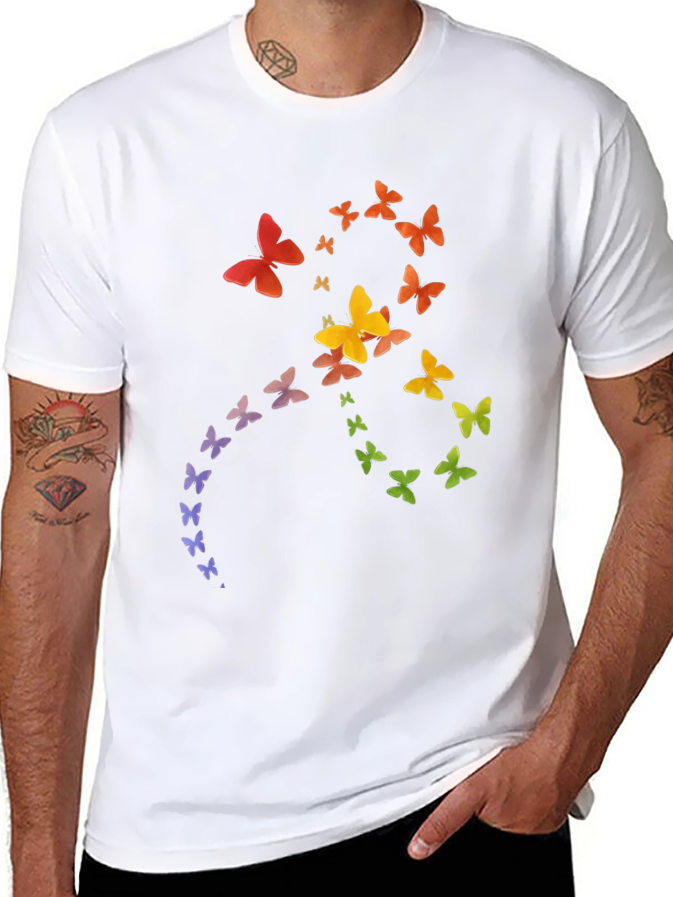 Rainbow Butterfly Graphic Tee - Soft Cotton Casual Shirt