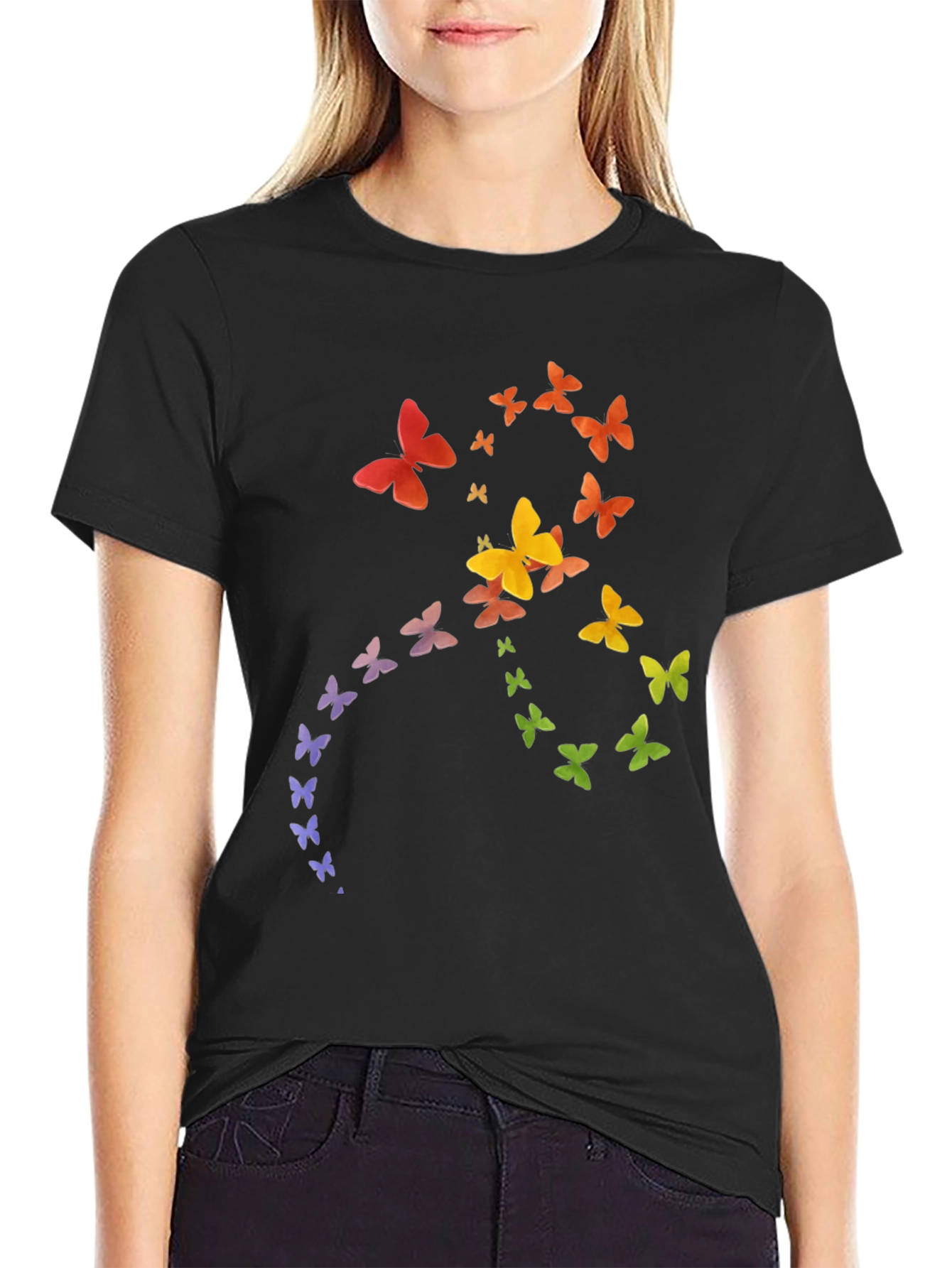 Rainbow Butterfly Graphic Tee - Soft Cotton Casual Shirt