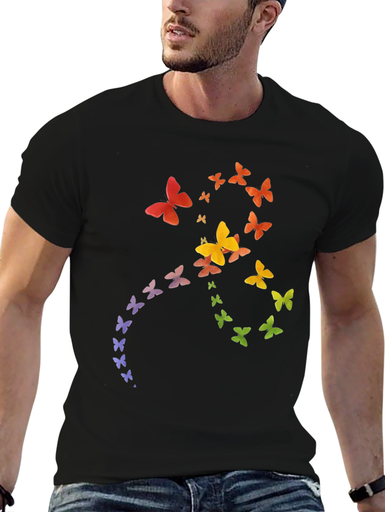 Rainbow Butterfly Graphic Tee - Soft Cotton Casual Shirt