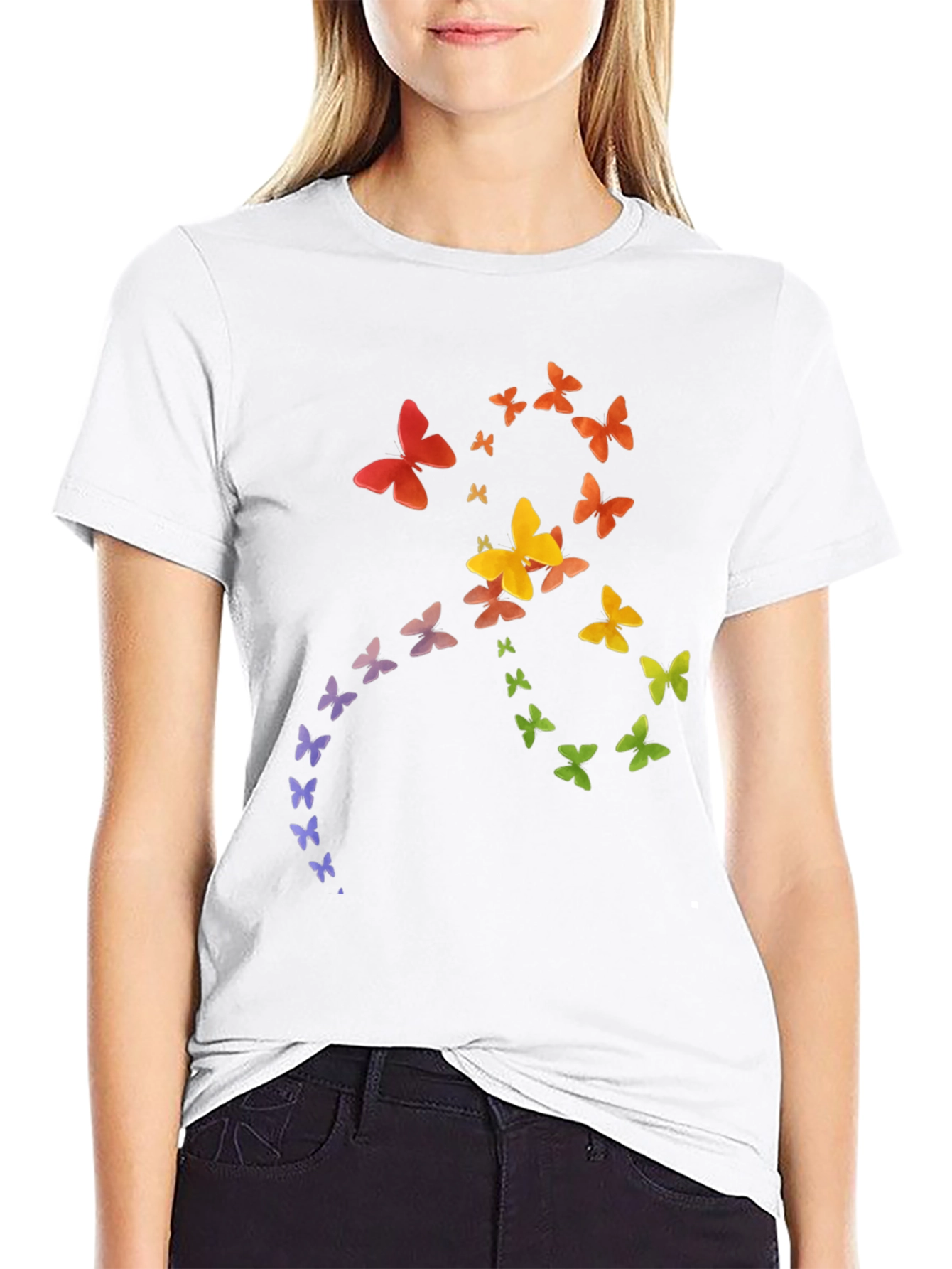 Rainbow Butterfly Graphic Tee - Soft Cotton Casual Shirt