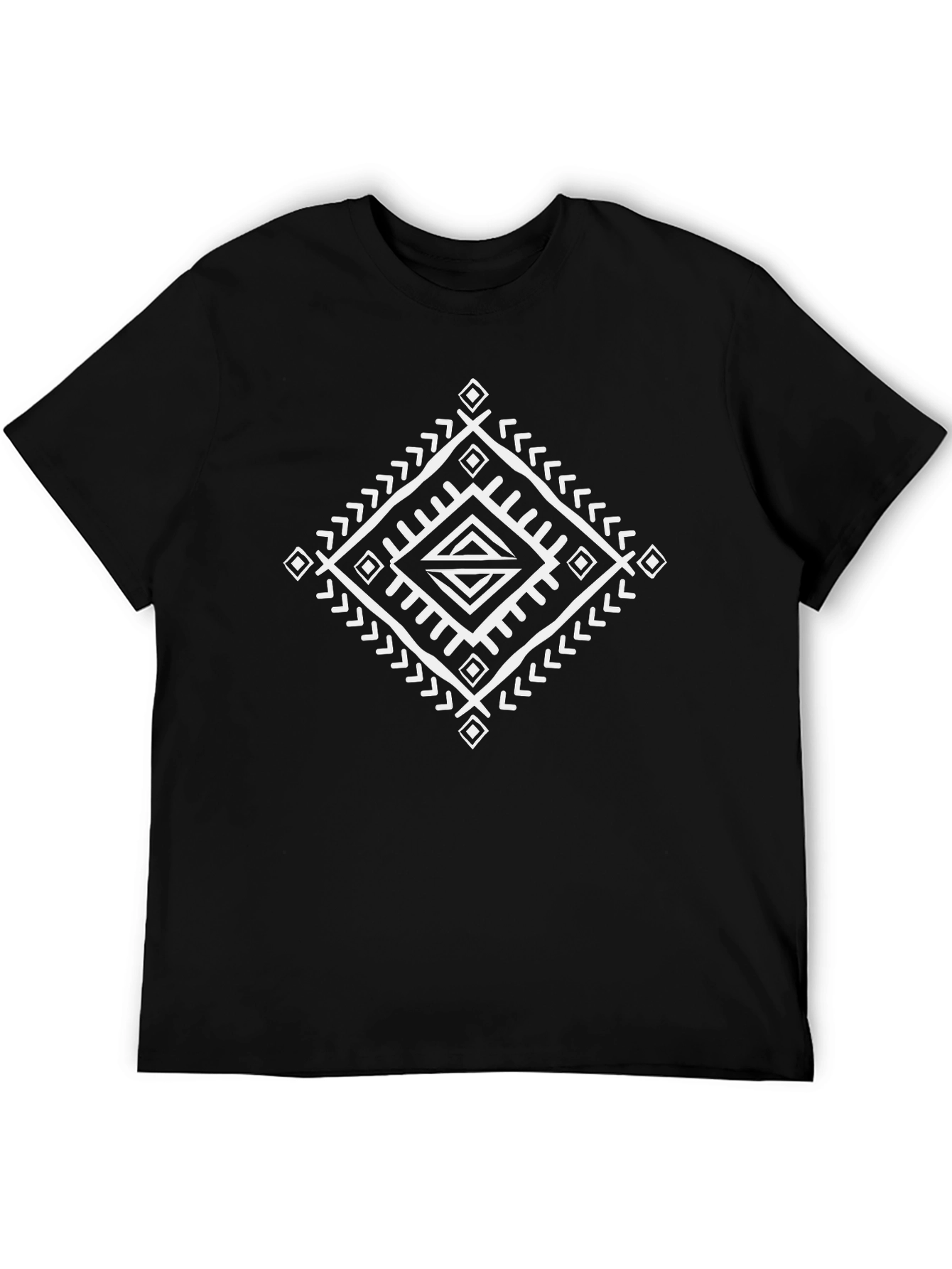 Tribal Diamond Graphic Tee - Black Cotton T-Shirt