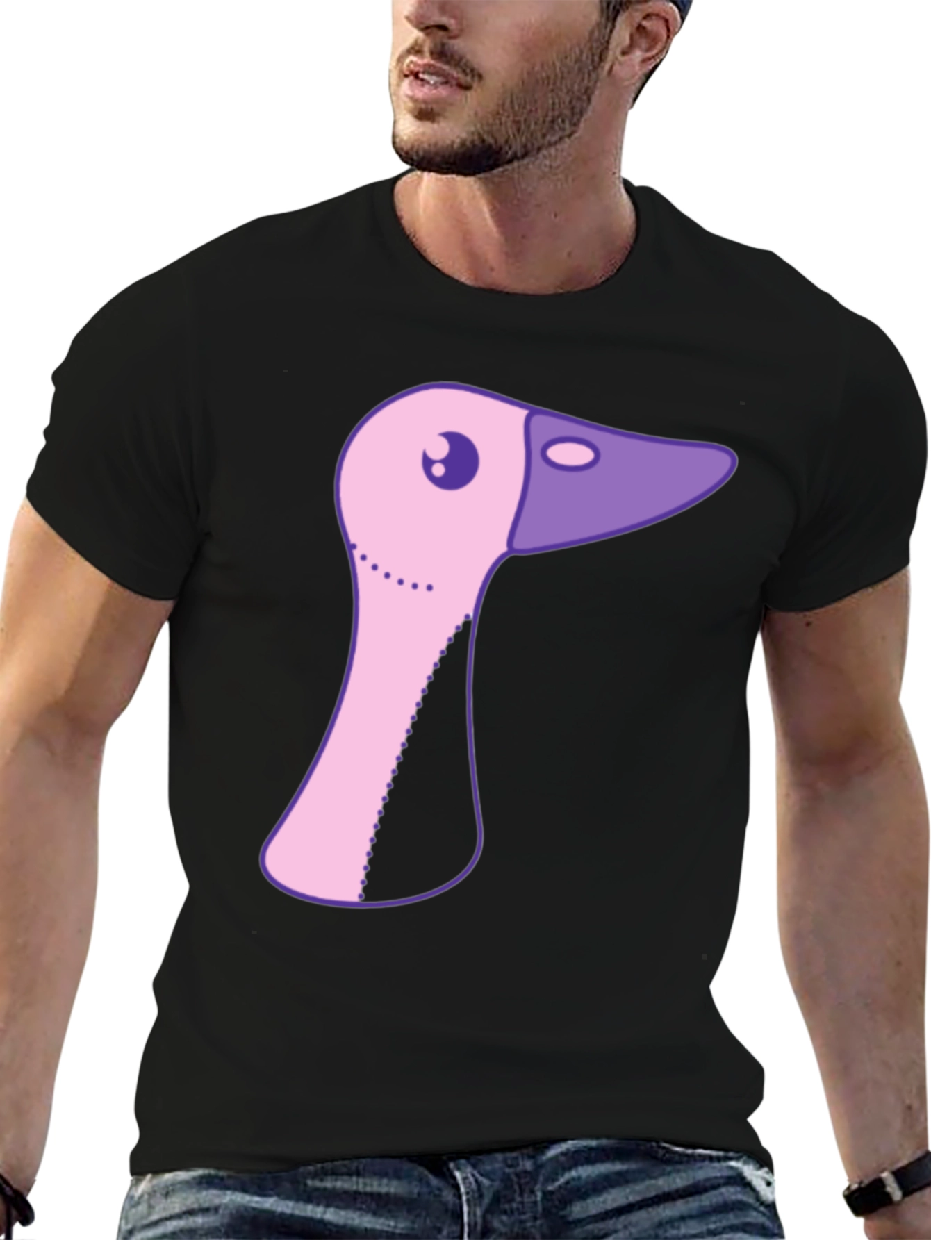 Cartoon Goose T-Shirt - Black Cotton Tee