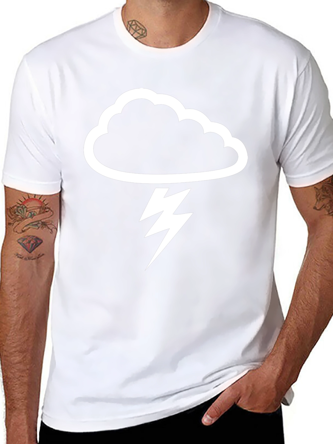 Storm Cloud Lightning Bolt Graphic T-Shirt - Black