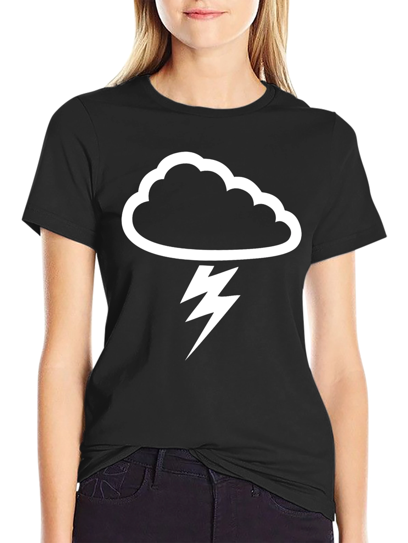 Storm Cloud Lightning Bolt Graphic T-Shirt - Black