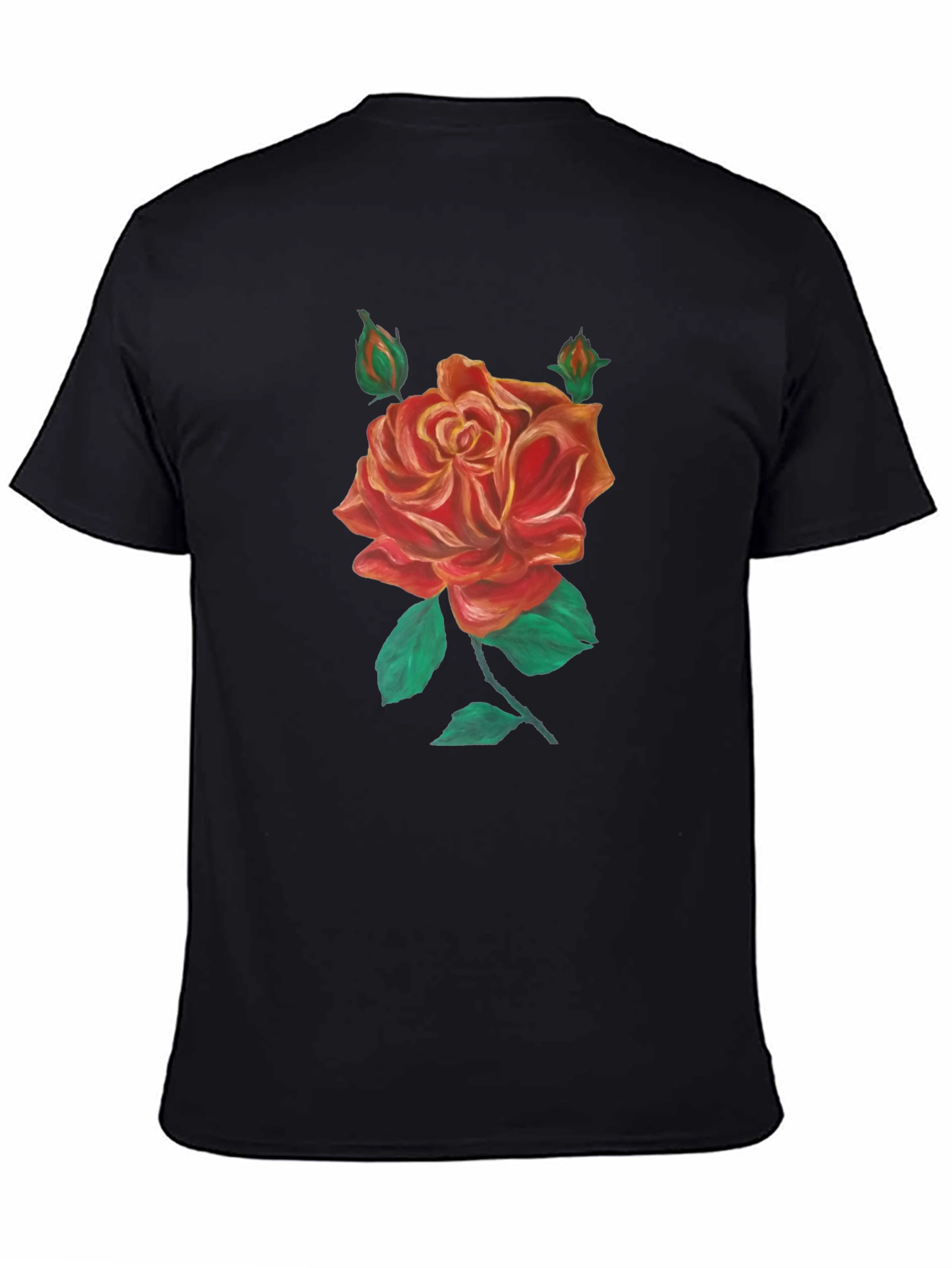 Black T-Shirt with Rose Graphic
