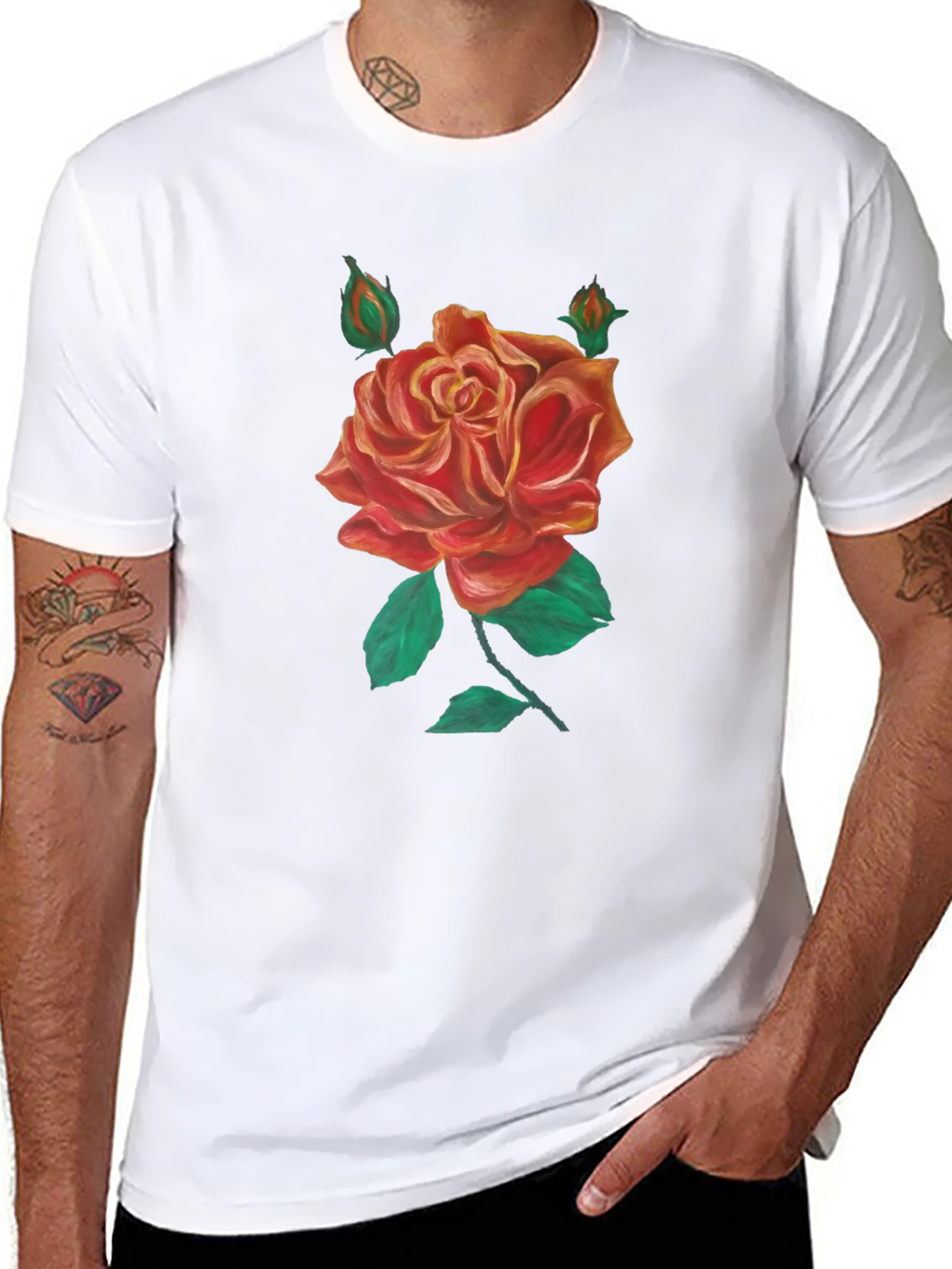 Black T-Shirt with Rose Graphic