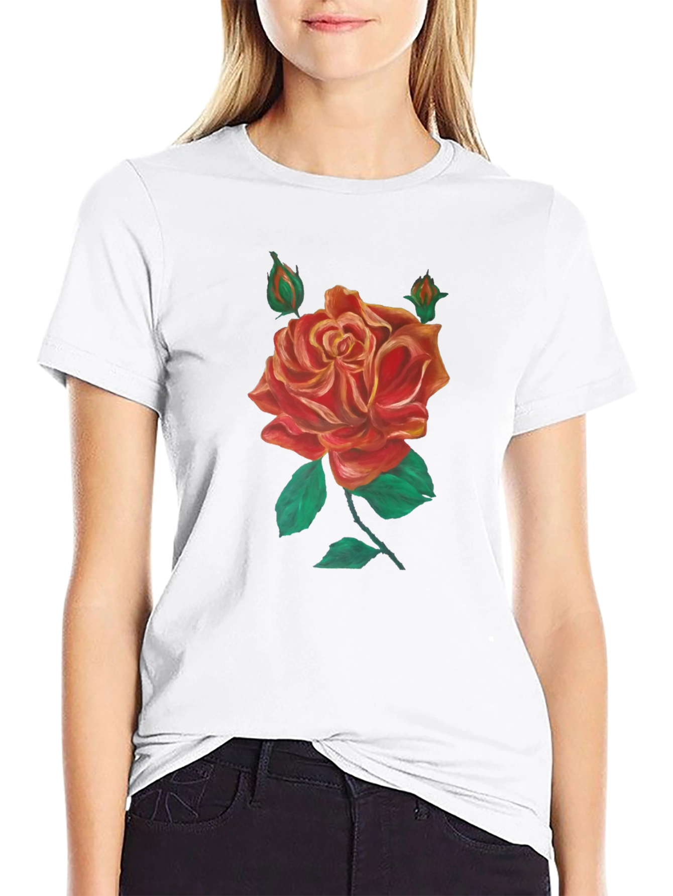 Black T-Shirt with Rose Graphic
