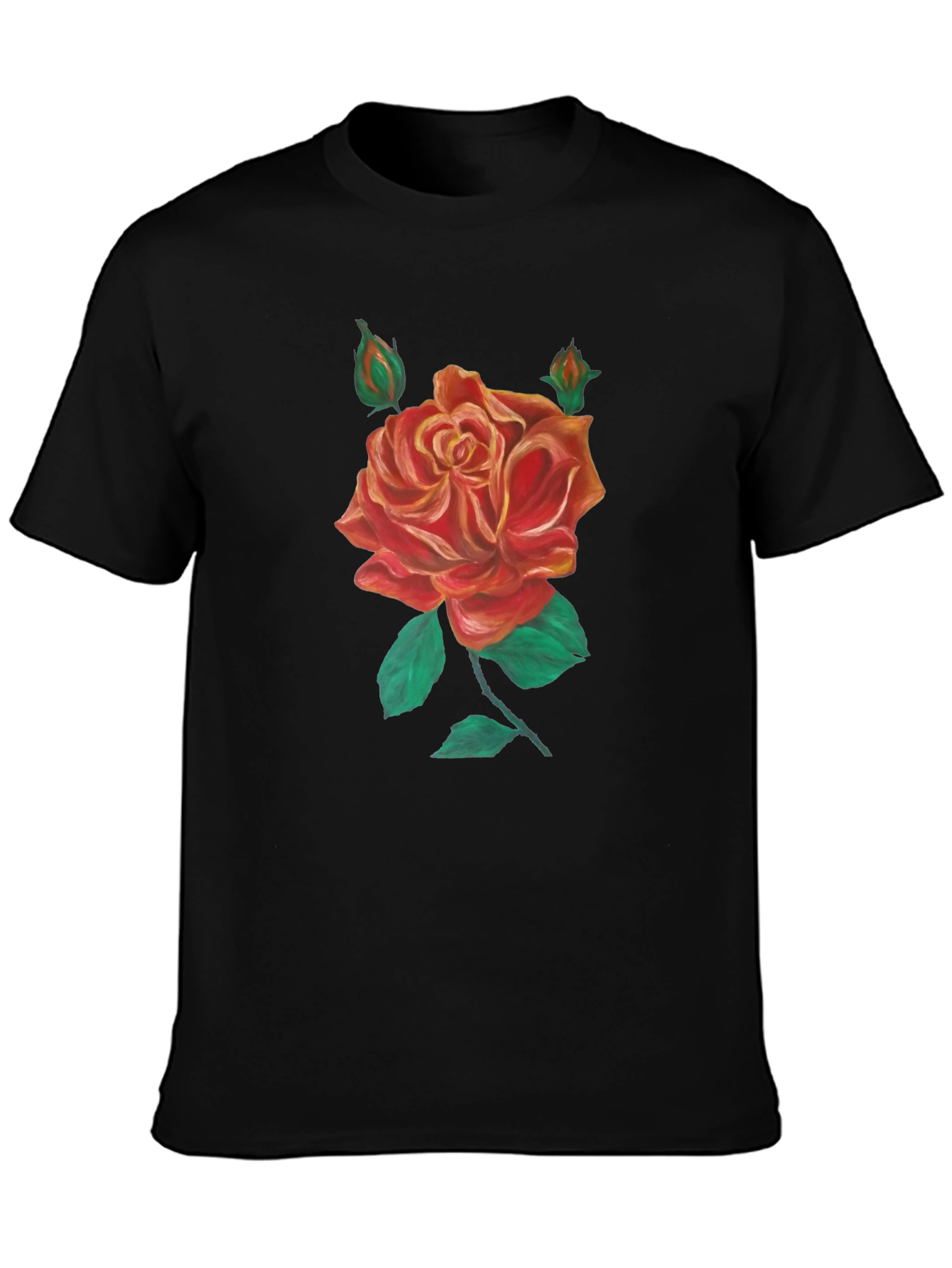 Black T-Shirt with Rose Graphic