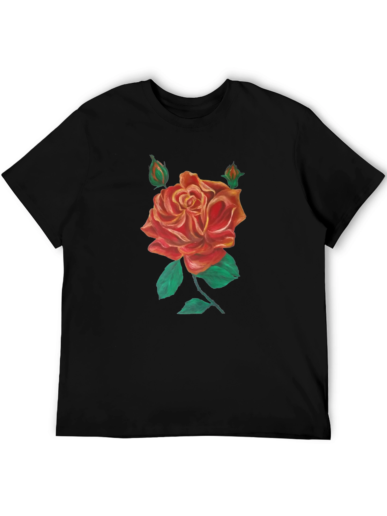 Black T-Shirt with Rose Graphic