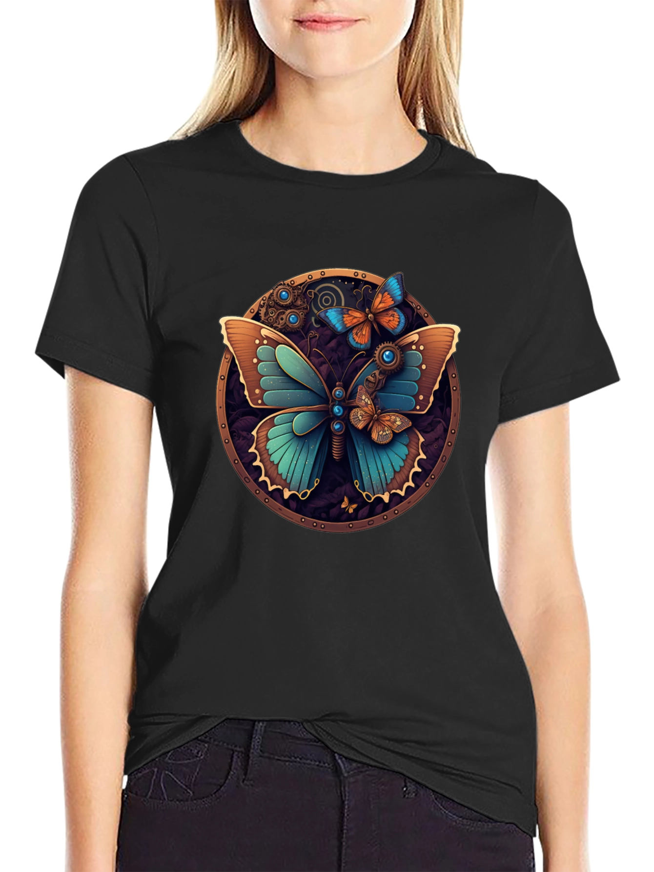 Steampunk Butterfly Graphic Tee - Unique Design