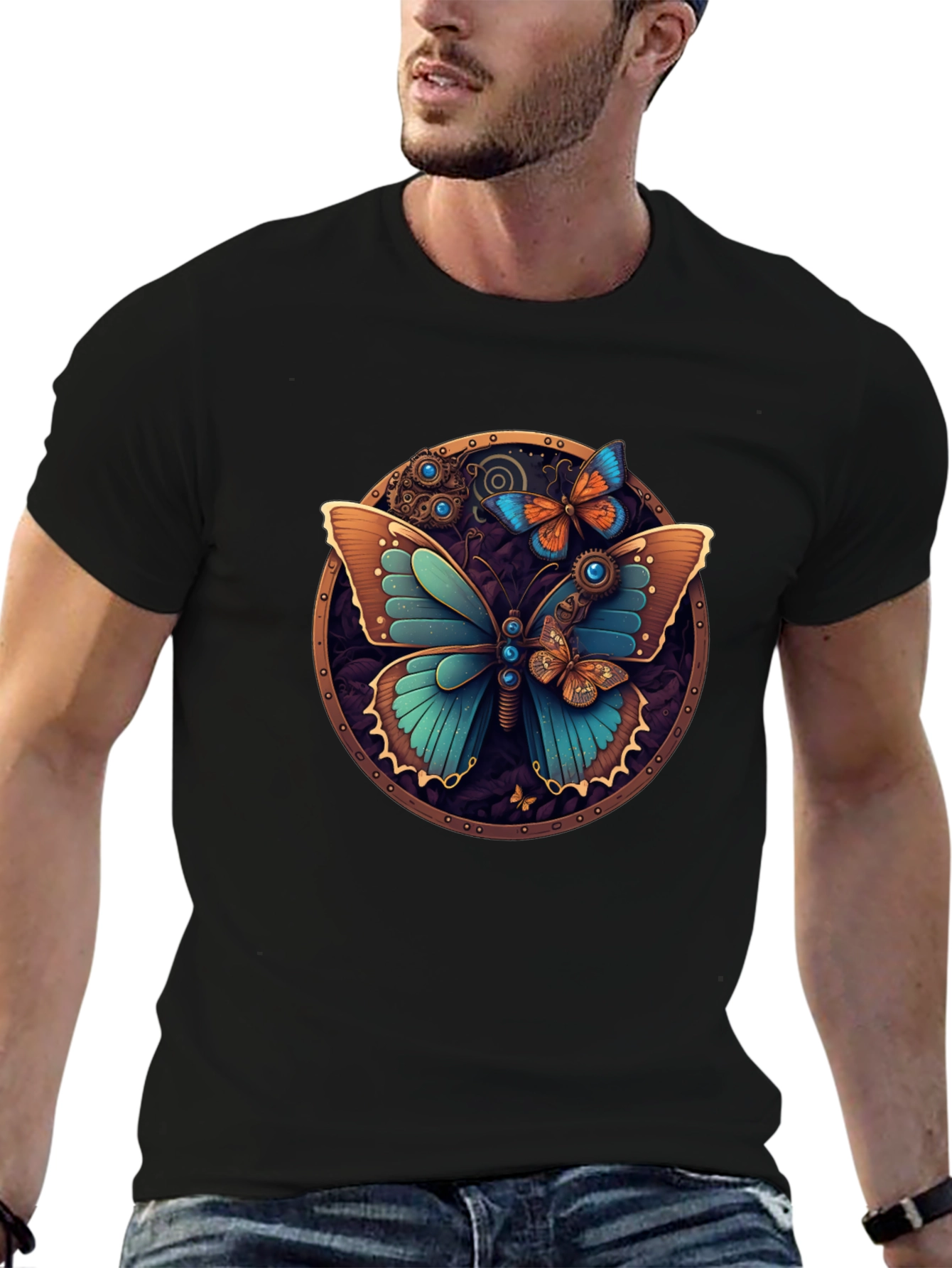 Steampunk Butterfly Graphic Tee - Unique Design