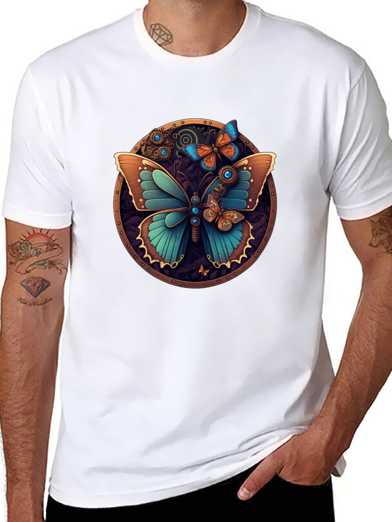 Steampunk Butterfly Graphic Tee - Unique Design