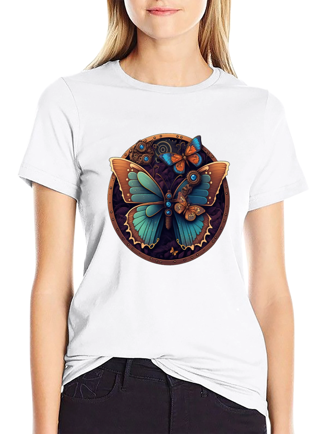 Steampunk Butterfly Graphic Tee - Unique Design