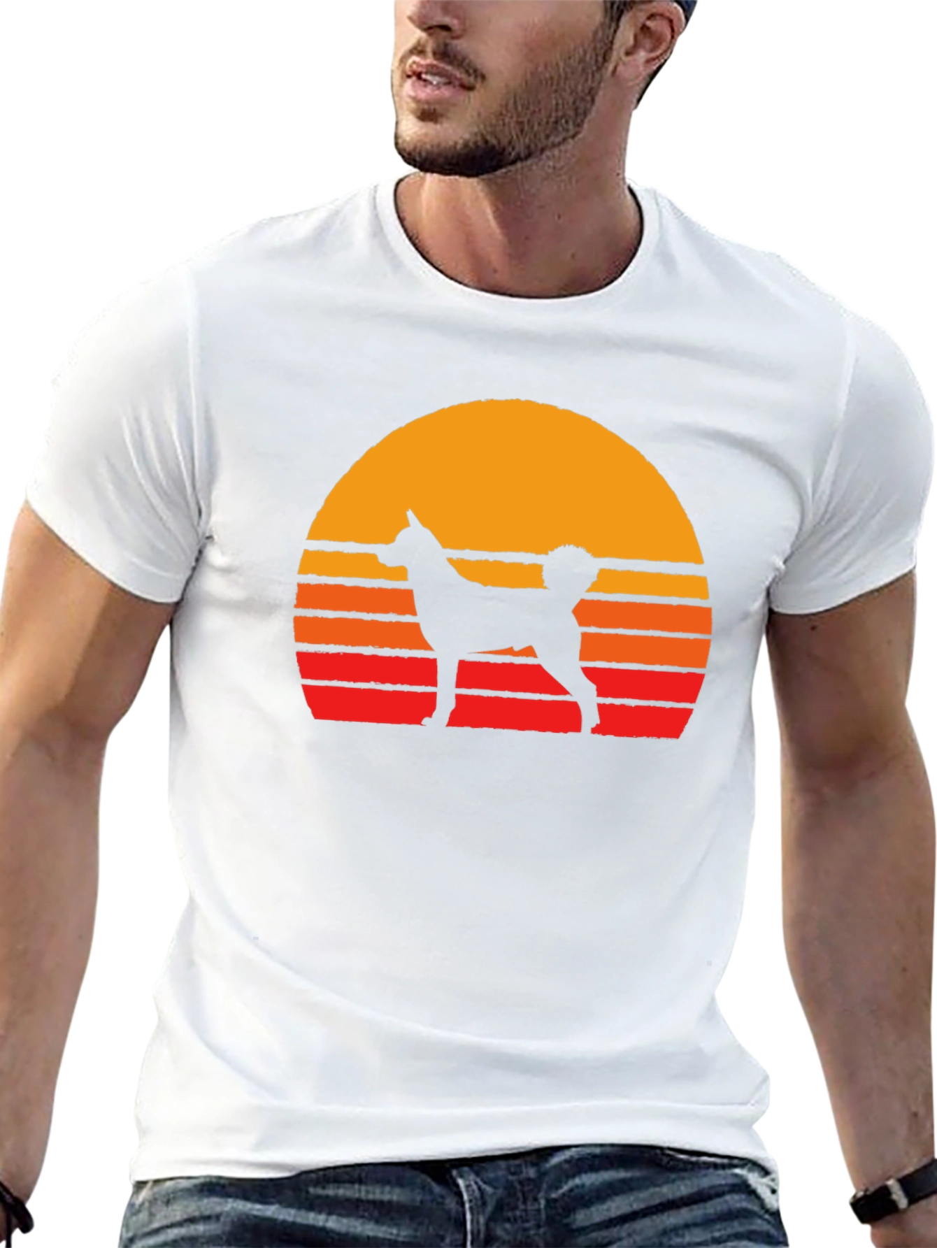 Retro Dog Sunset Graphic Tee - Black