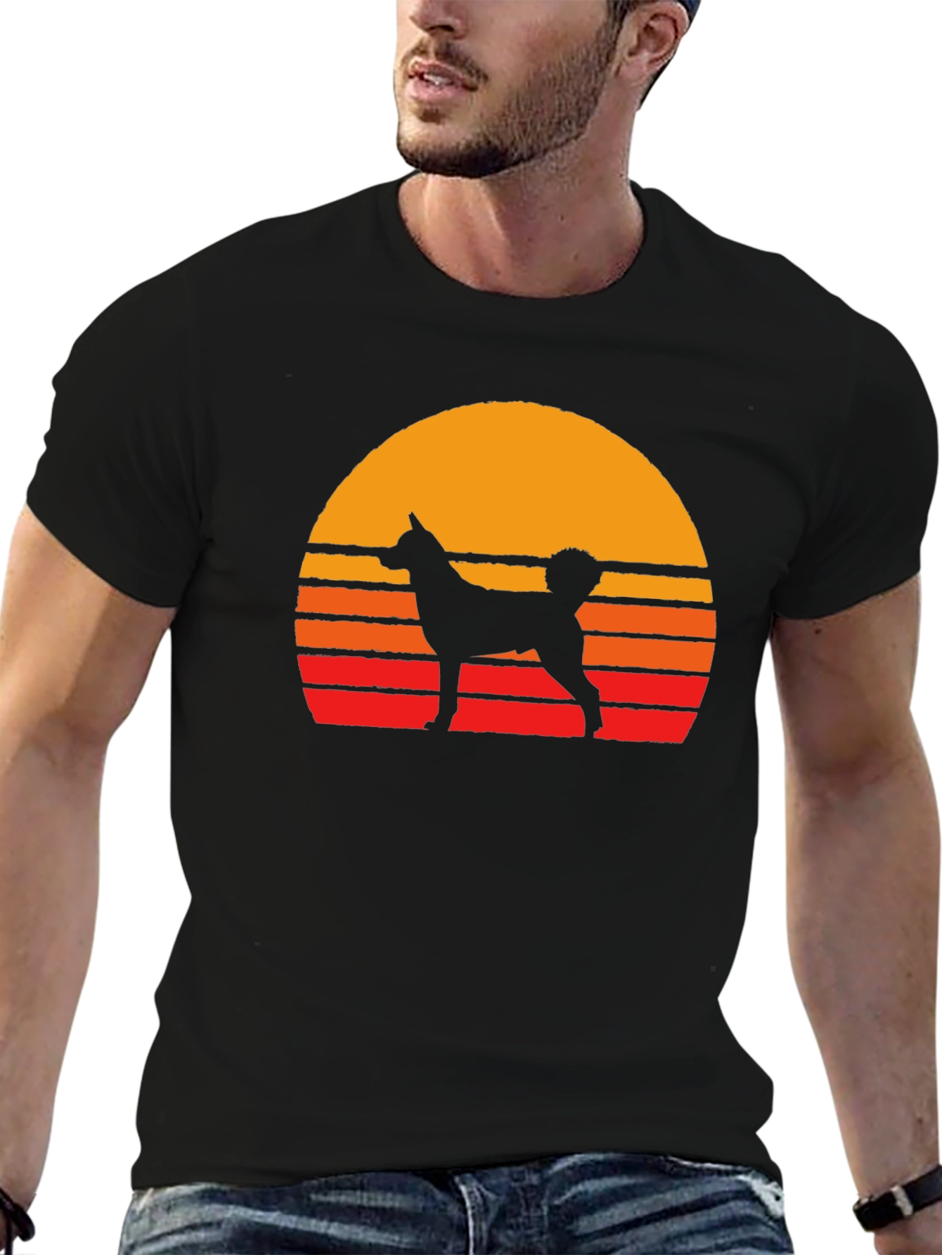 Retro Dog Sunset Graphic Tee - Black