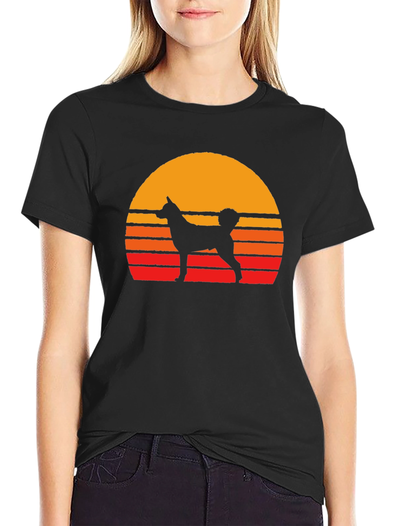 Retro Dog Sunset Graphic Tee - Black