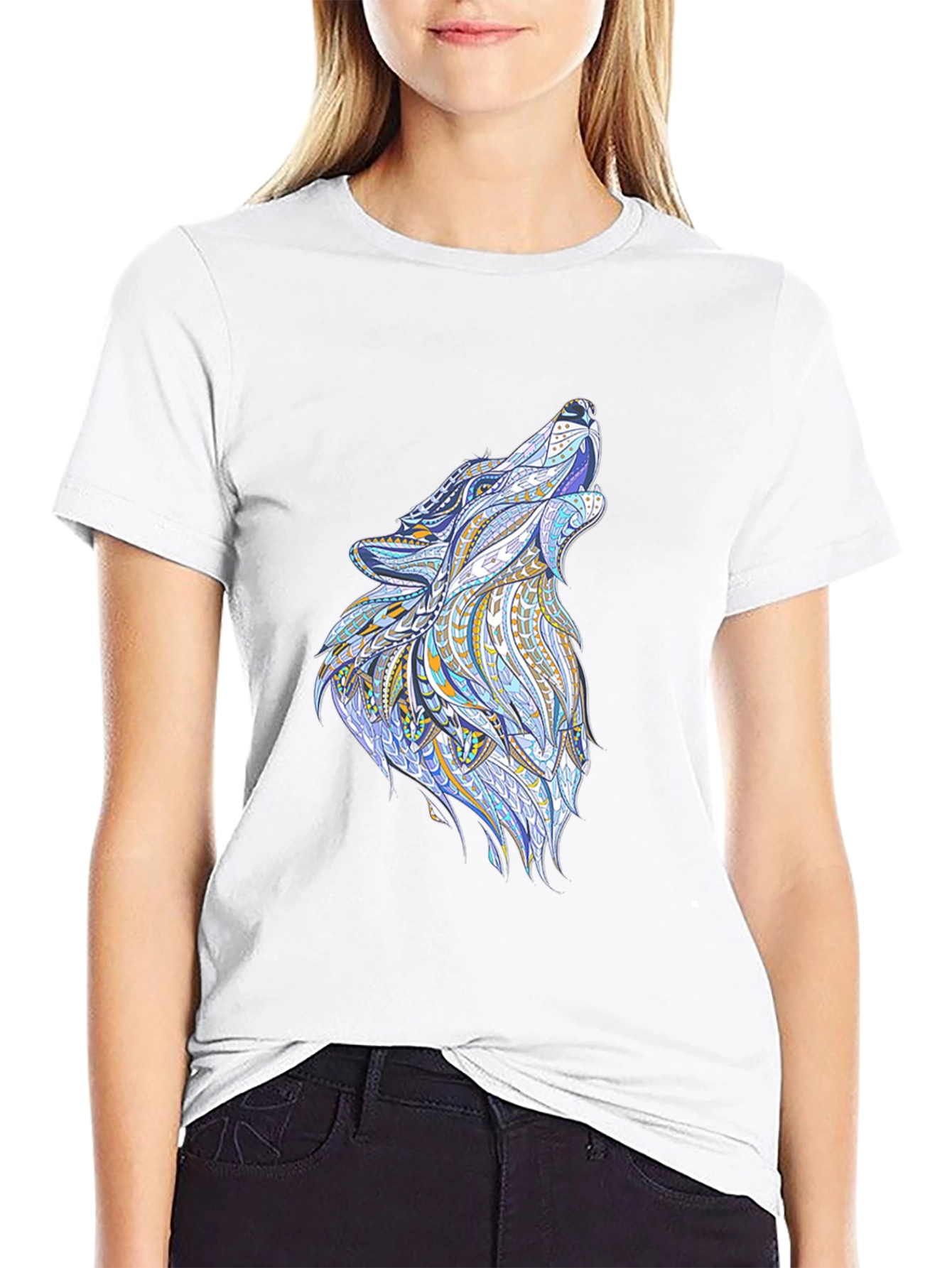 Mens Black Tee with Wolf Graphic
