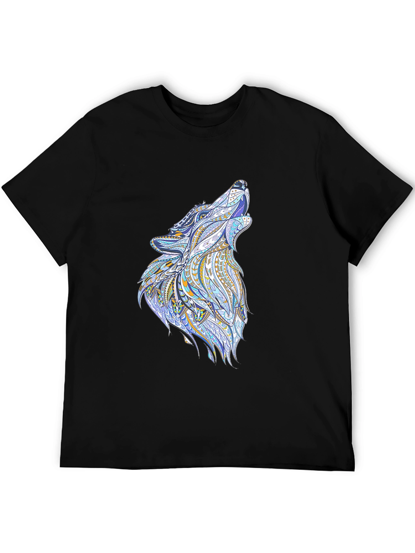 Mens Black Tee with Wolf Graphic