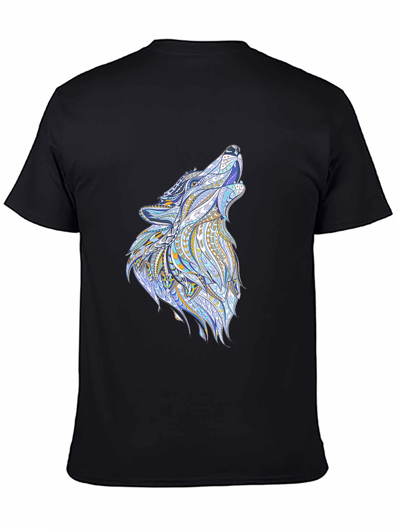 Mens Black Tee with Wolf Graphic