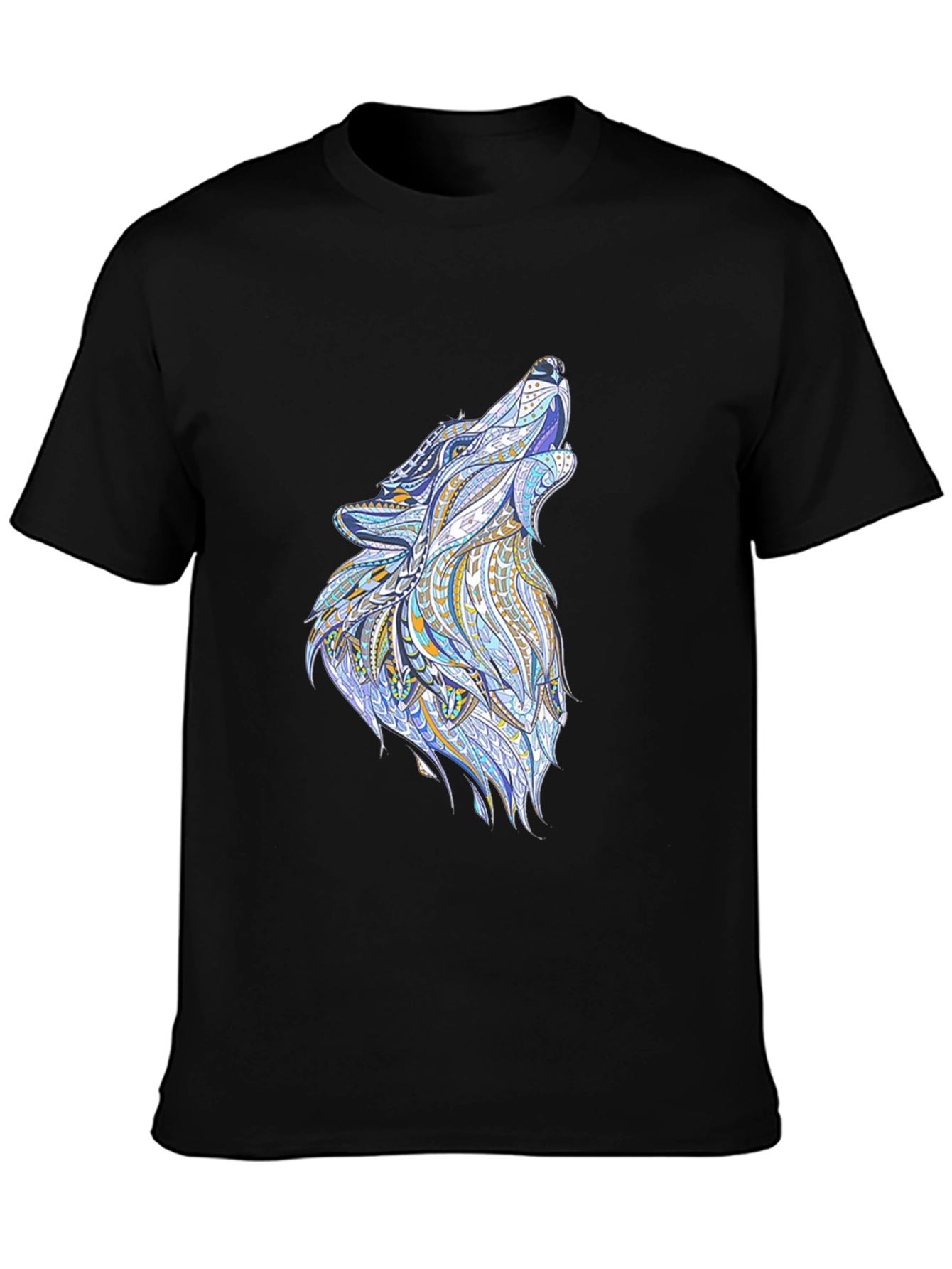Mens Black Tee with Wolf Graphic