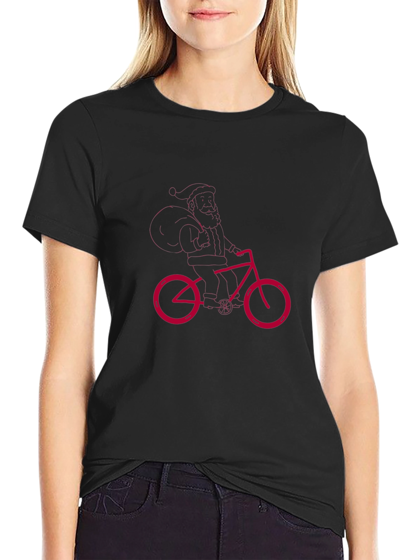 Santa Riding Bike Graphic T-Shirt