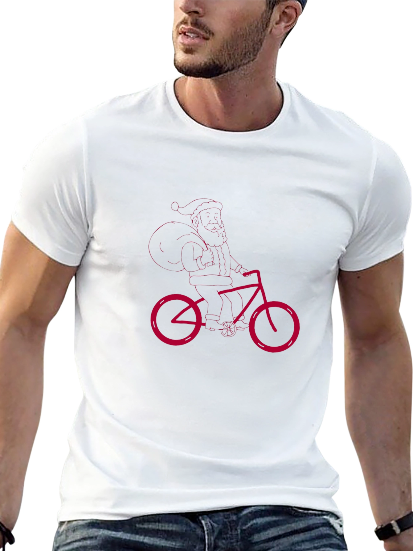 Santa Riding Bike Graphic T-Shirt