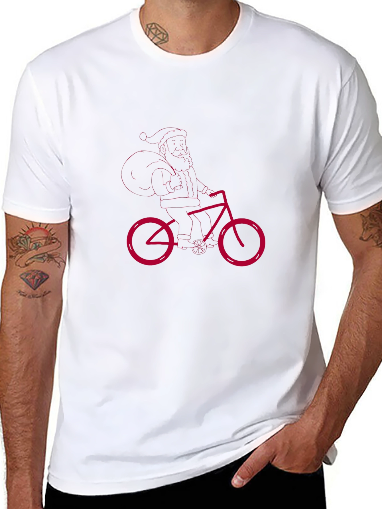 Santa Riding Bike Graphic T-Shirt
