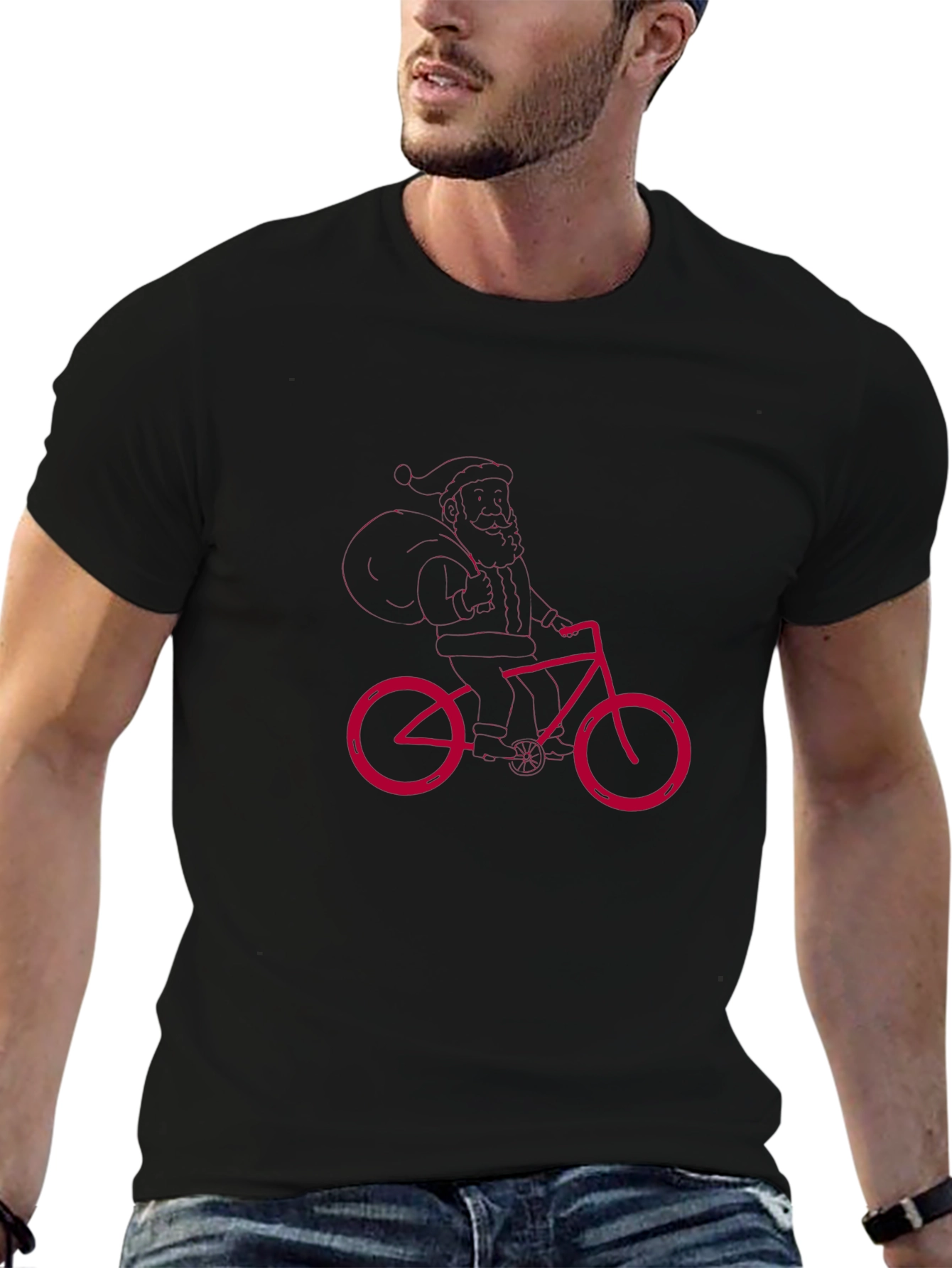 Santa Riding Bike Graphic T-Shirt